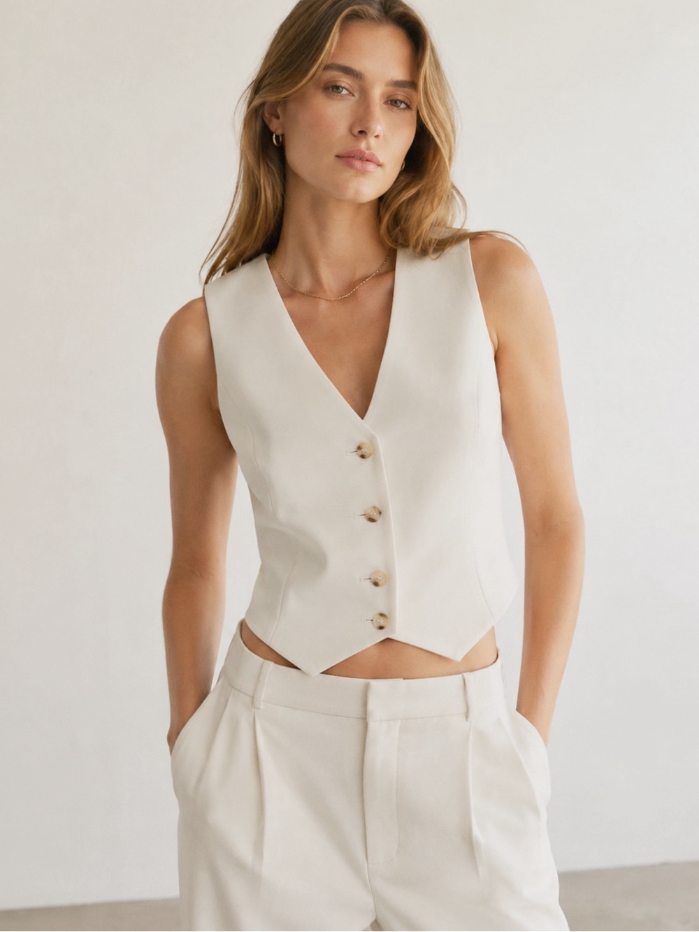 Babaton Cream Tailored Button-Front Vest